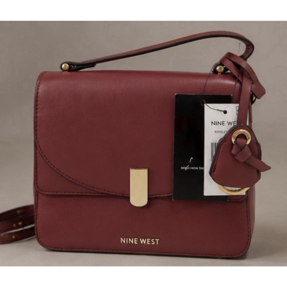 Nine West Burgundy Flap Crossbody Bag Gold Hardware NWT